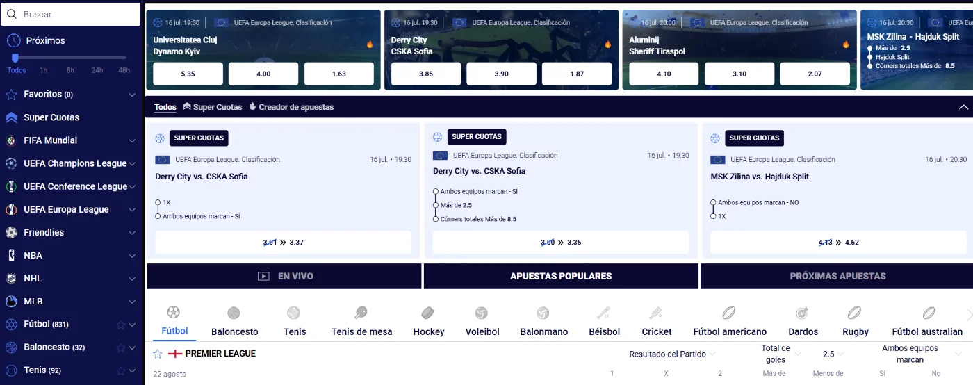 Frumzi Casino apuestas deportivas con supercuotas, partidos y mercados de fútbol